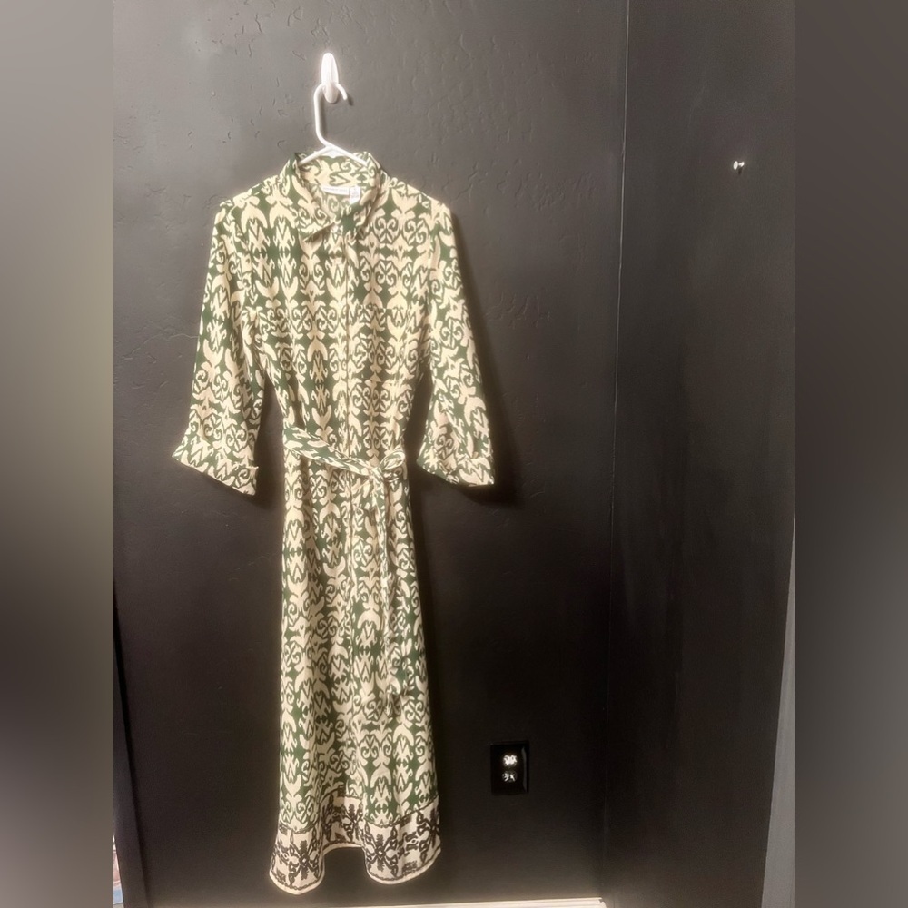 Sincerely Jules Green Design With Black Trim maxi dress With Belted Tie Large